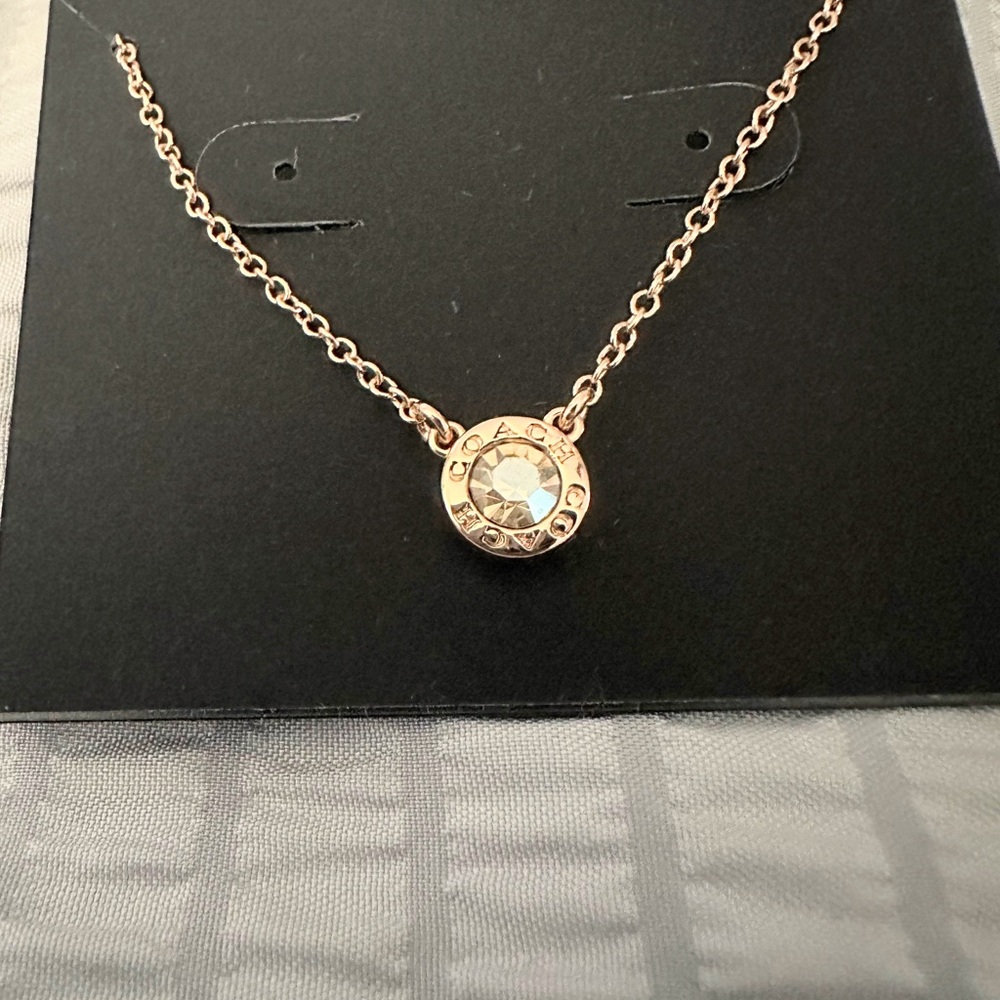 Coach brass and crystal necklace. 16 inch chain - Picture 3 of 5